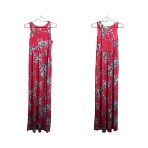 NWT PinkBlush Maternity Deep Pink Floral Tank Maxi Dress Sz L Sleeveless Spring